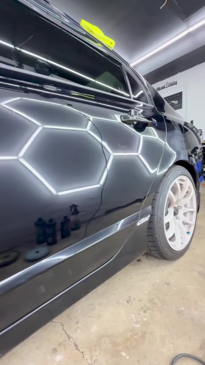 Detailed wheel and lower panel in the 630 Detailing shop